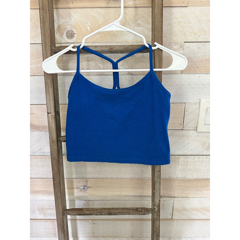 Beyond Yoga Spacedye Slim Racerback Cropped Tank Blue Medium Built In Bra